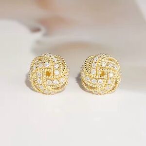 Elegant 925 Sterling Silver Zircon Gold Knotted Design Studded Earrings